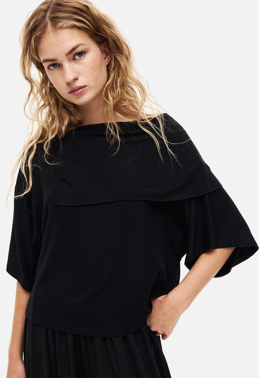 H&M - Cape-detail jersey top - black