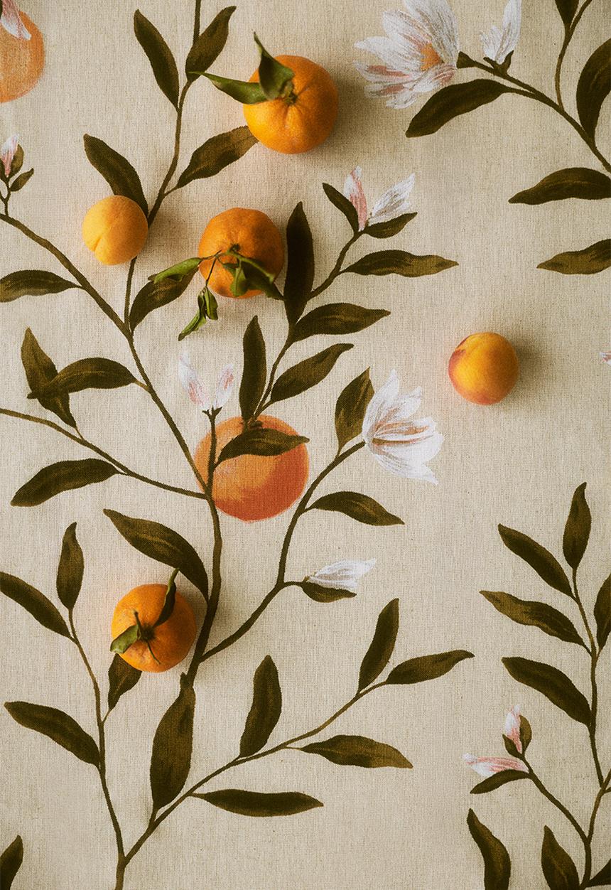 H&M - Patterned linen-blend tablecloth - light beige/oranges