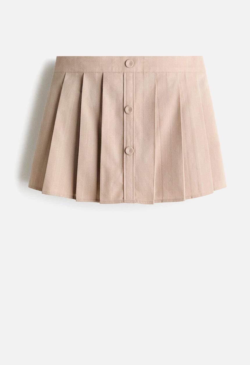 H&M - Pleated twill skort - beige/pinstriped