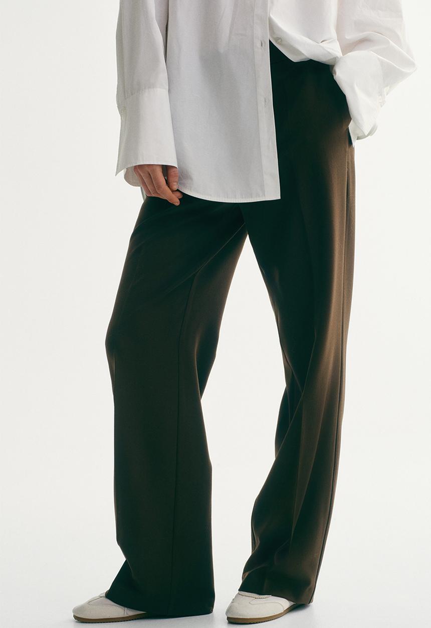 H&M - Tailored twill trousers - dark khaki green