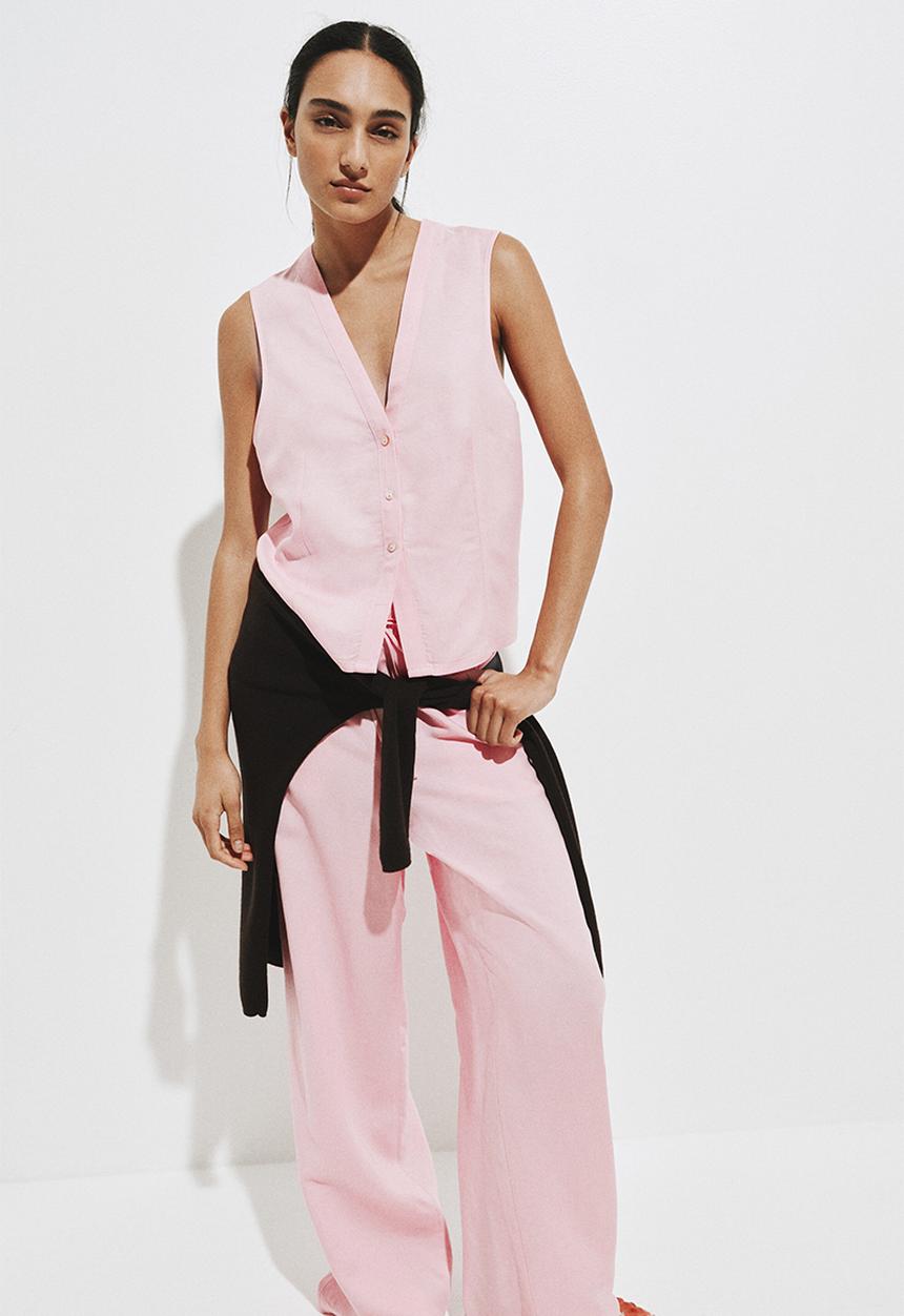 H&M - Sleeveless linen-blend shirt - light pink