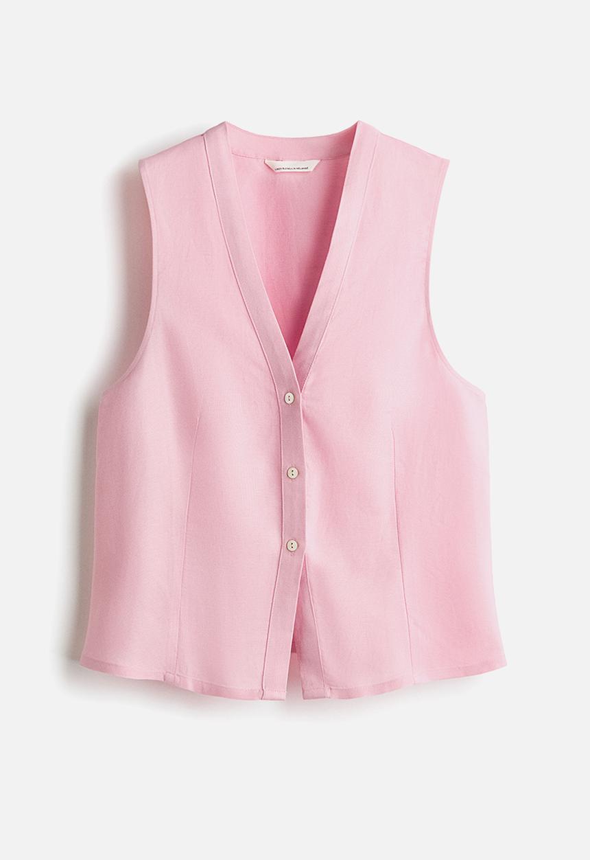 H&M - Sleeveless linen-blend shirt - light pink