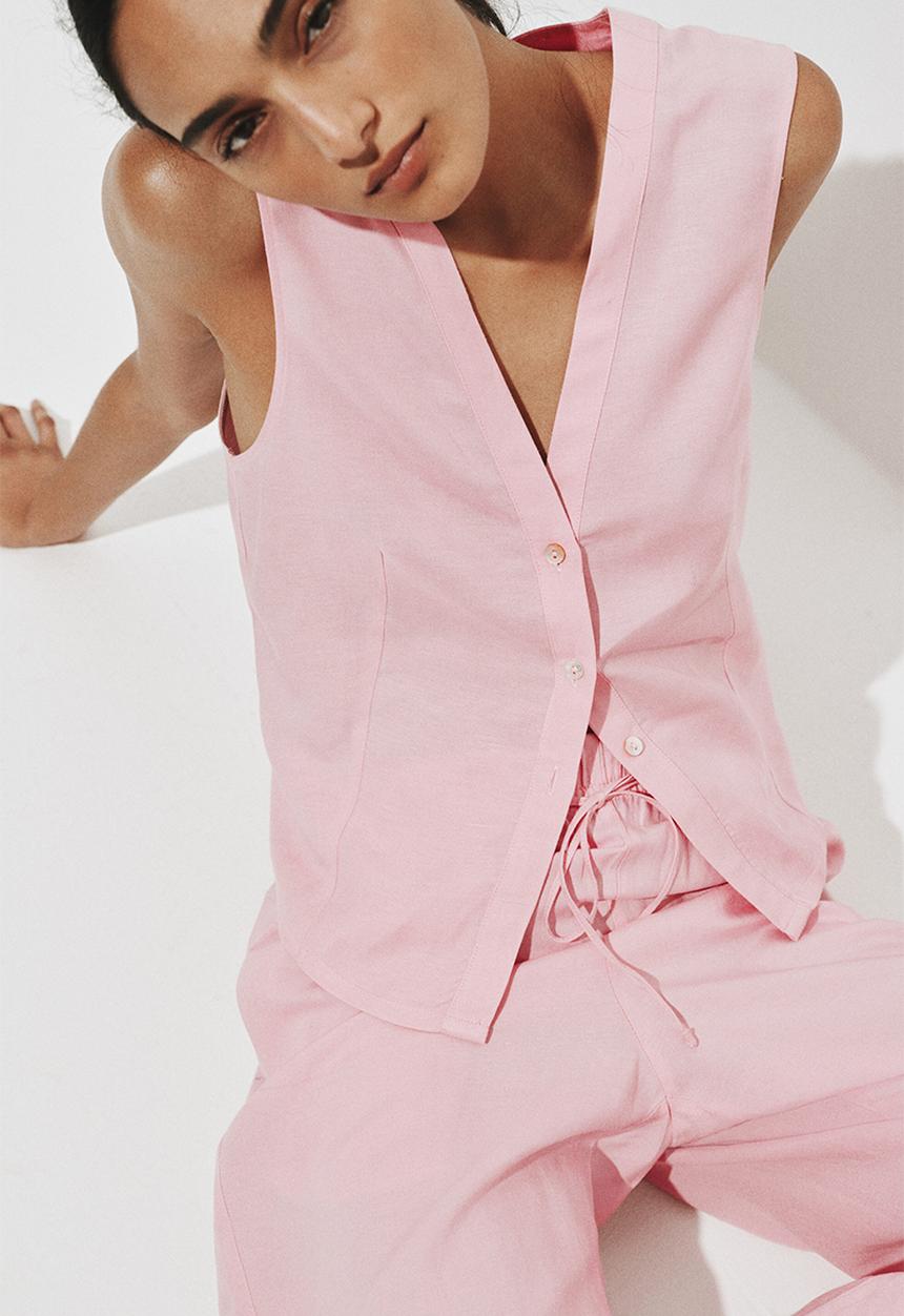 H&M - Sleeveless linen-blend shirt - light pink