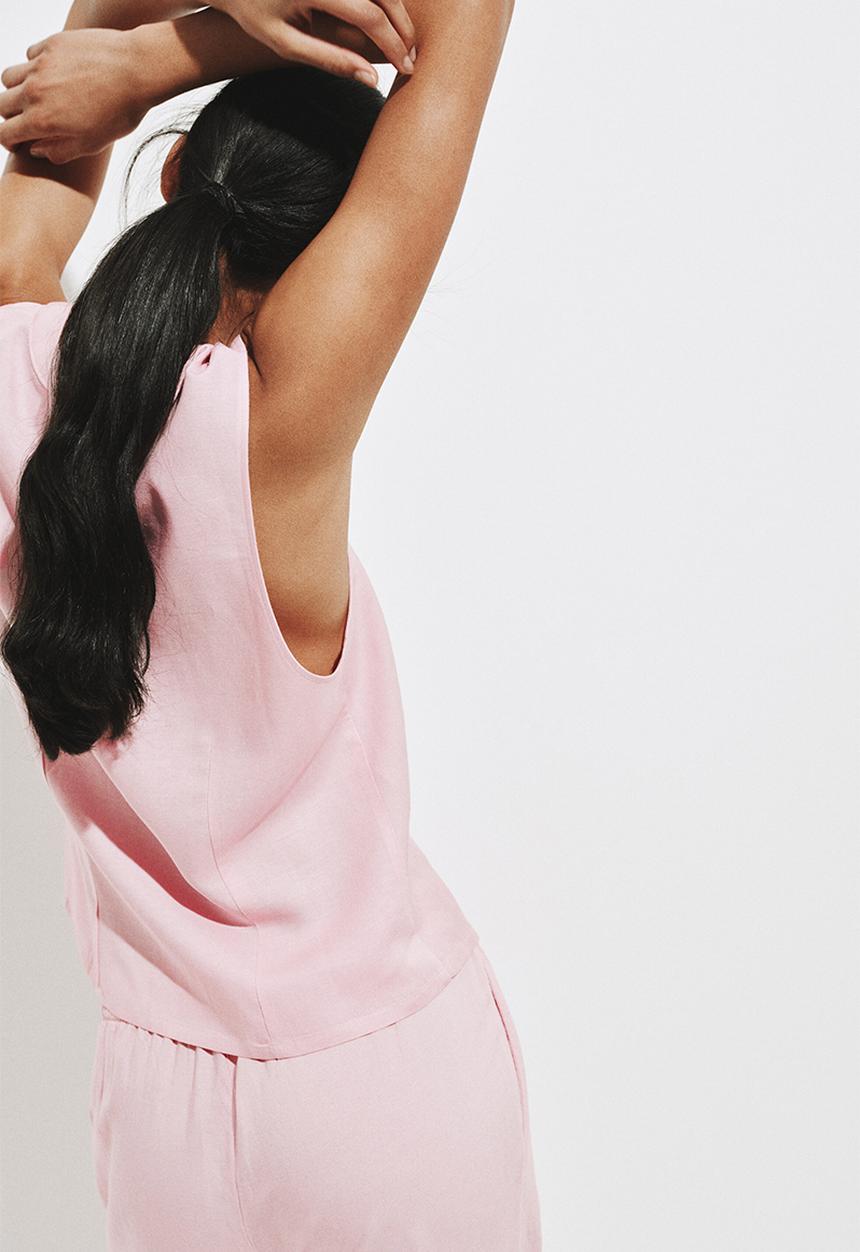 H&M - Sleeveless linen-blend shirt - light pink