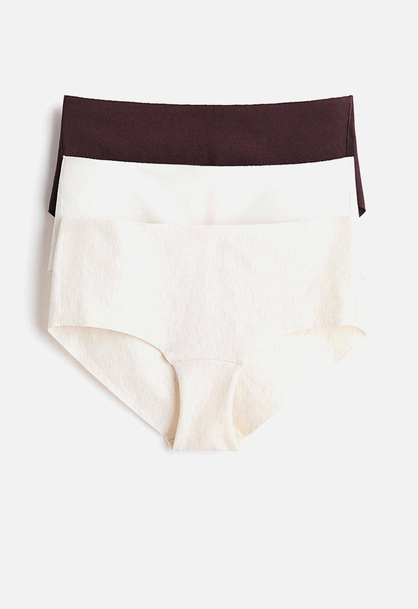 H&M - 3-Pack invisible cotton hipster briefs - dark brown/light beige marl