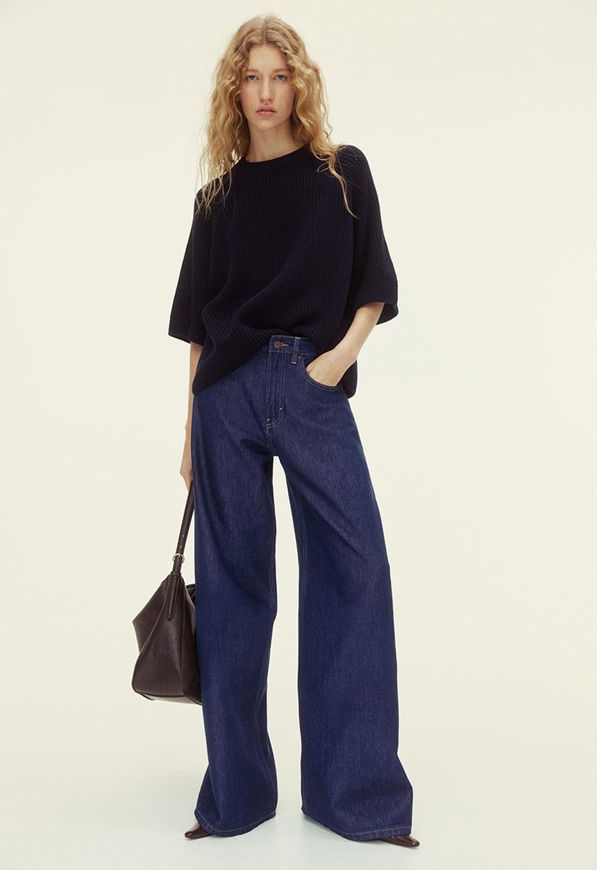 H&M - Wide high waist jeans - dark denim blue