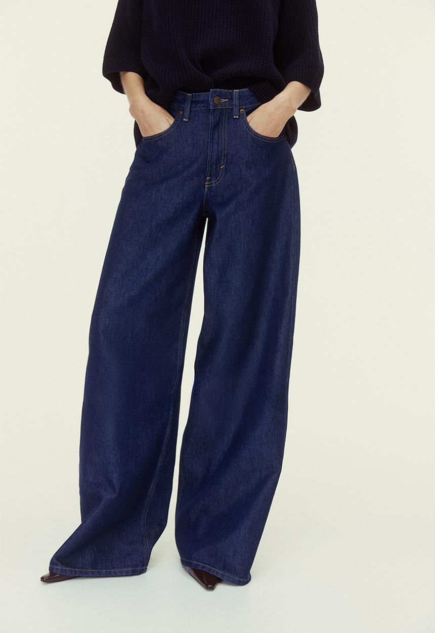 H&M - Wide high waist jeans - dark denim blue