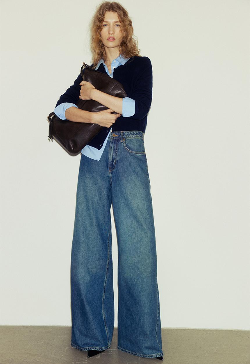 H&M - Wide high waist jeans - denim blue