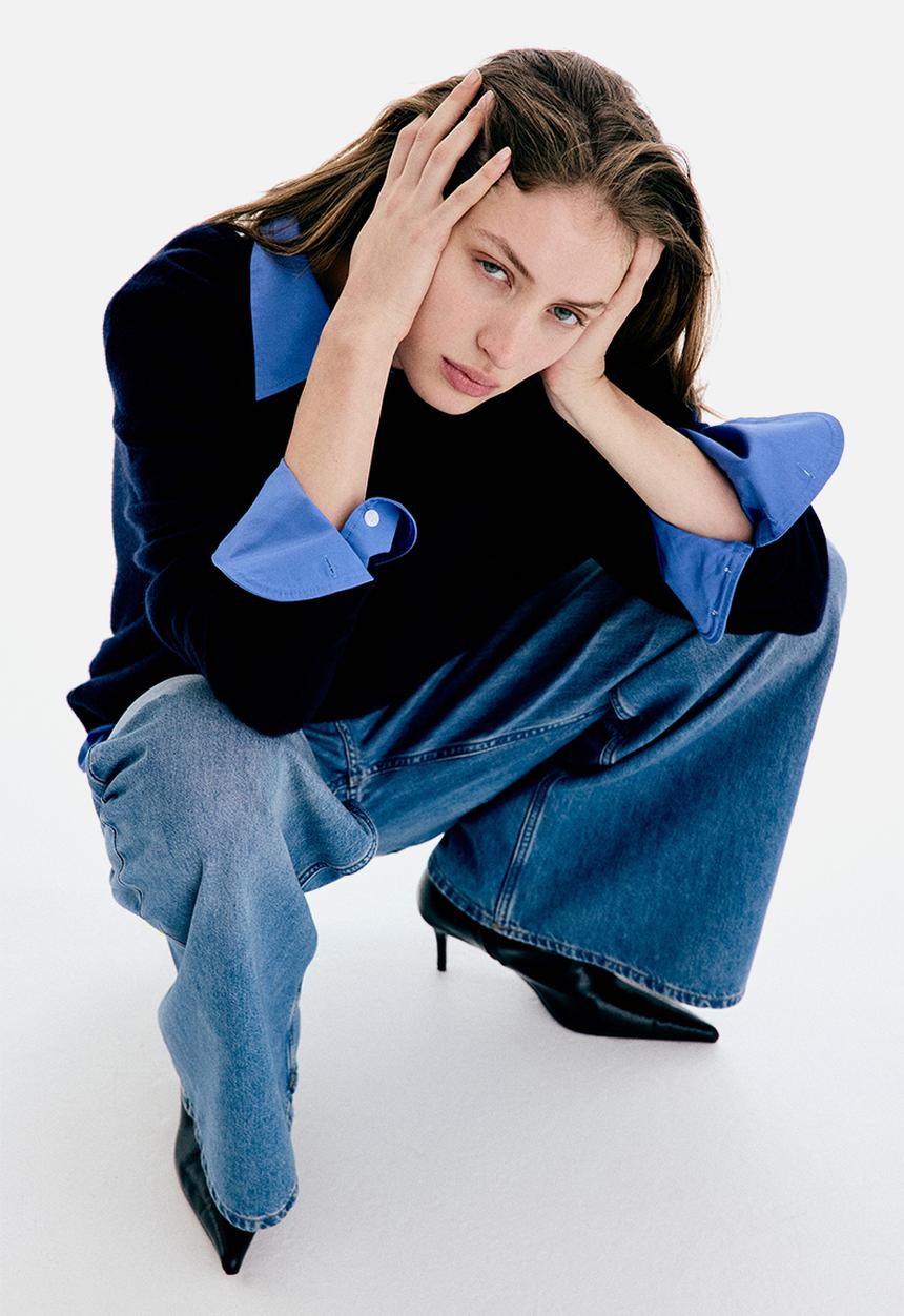 H&M - Wide high waist jeans - denim blue