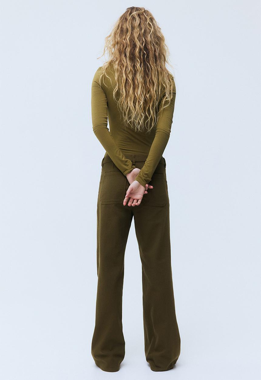 H&M - Wide twill trousers - khaki green