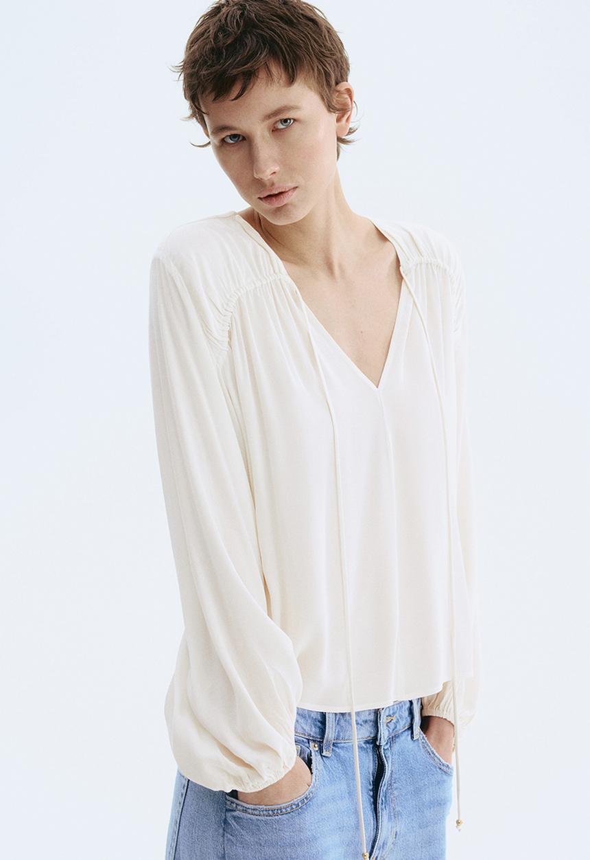 H&M - Oversized viscose blouse - light beige