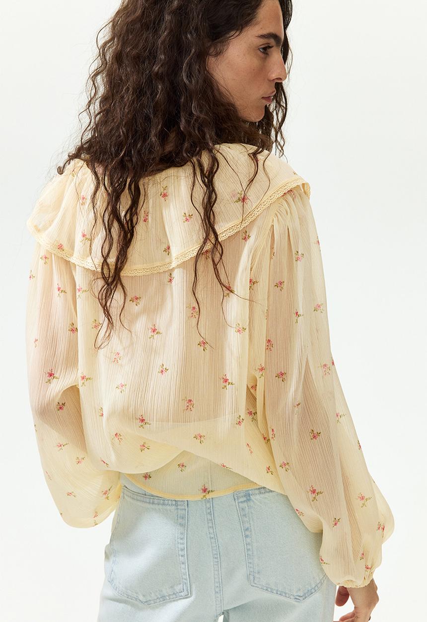 H&M - Crinkled chiffon blouse - light yellow/floral
