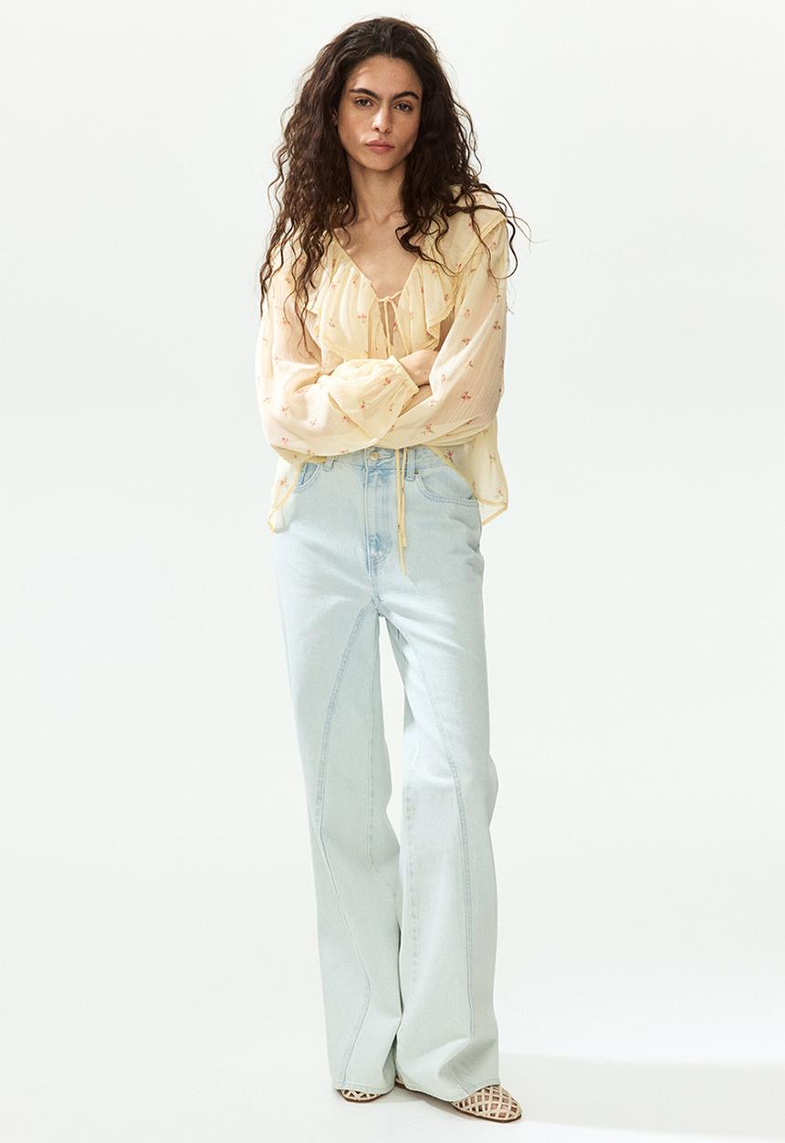 H&M - Crinkled chiffon blouse - light yellow/floral