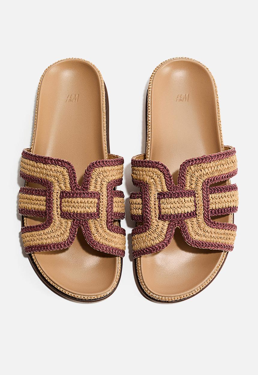 H&M - Braided straw sandals - beige/pink