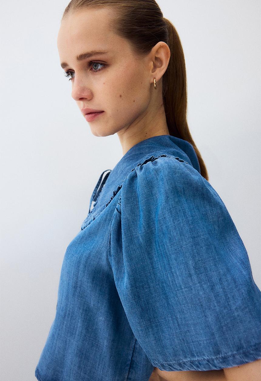 H&M - Tie-front denim blouse - denim blue