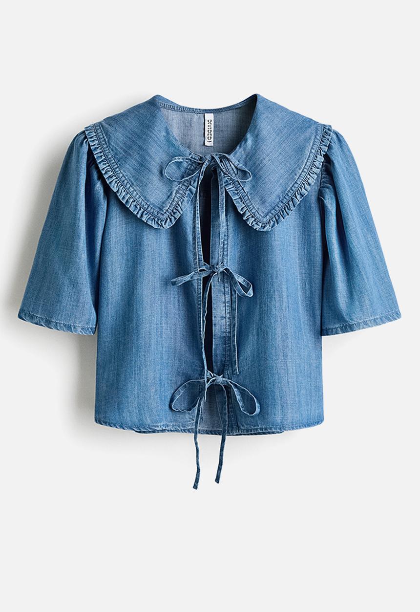 H&M - Tie-front denim blouse - denim blue