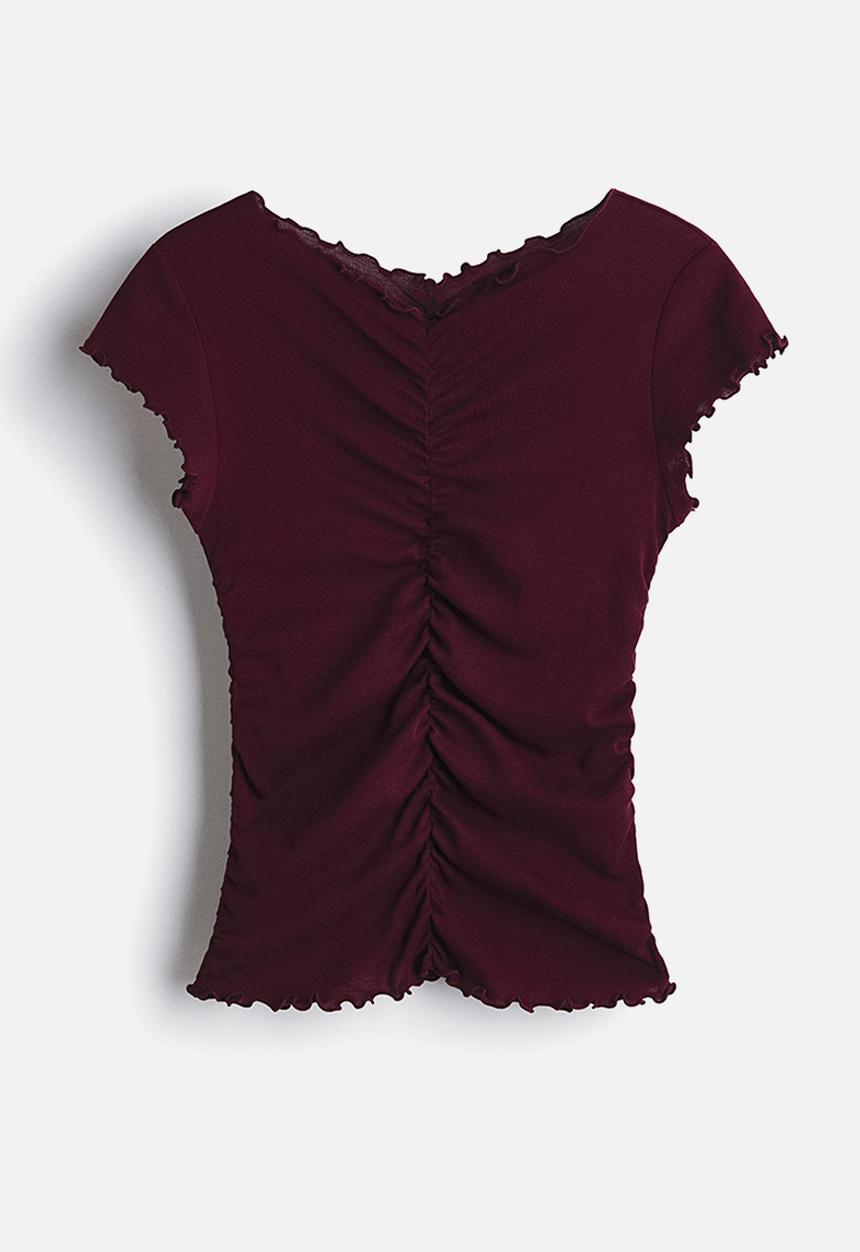 H&M - Draped cotton top - burgundy