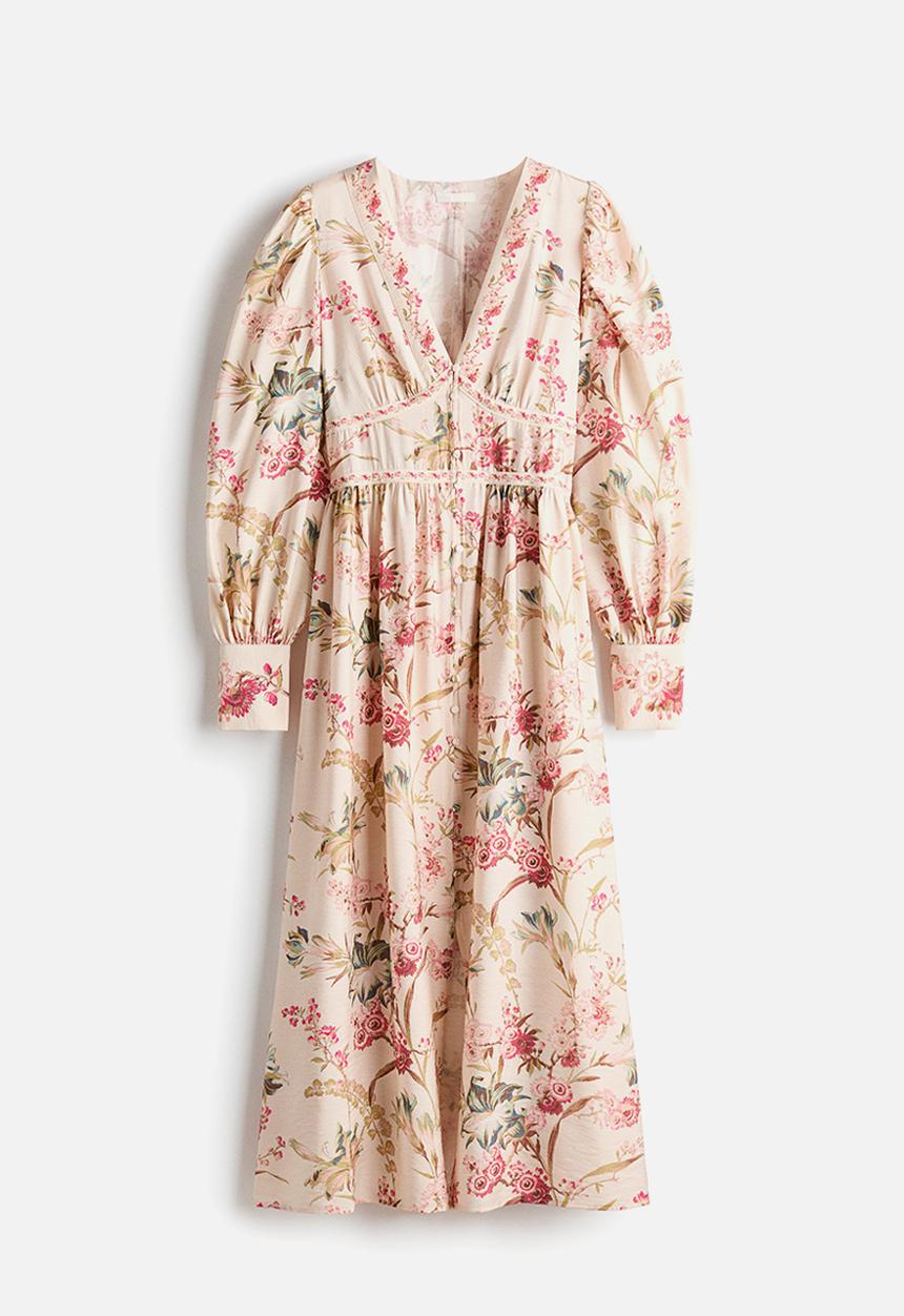 H&M - Button-front viscose-blend dress - light beige/floral