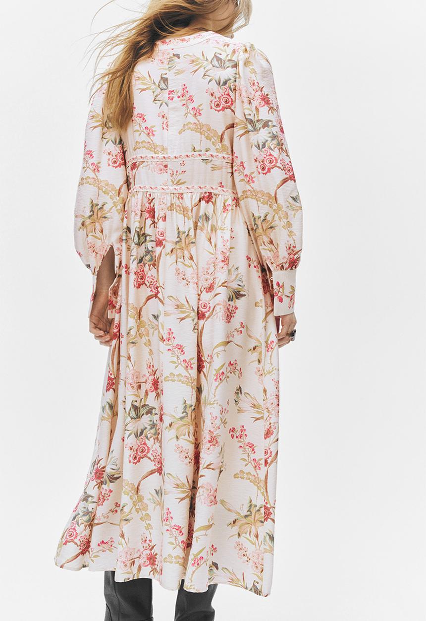 H&M - Button-front viscose-blend dress - light beige/floral