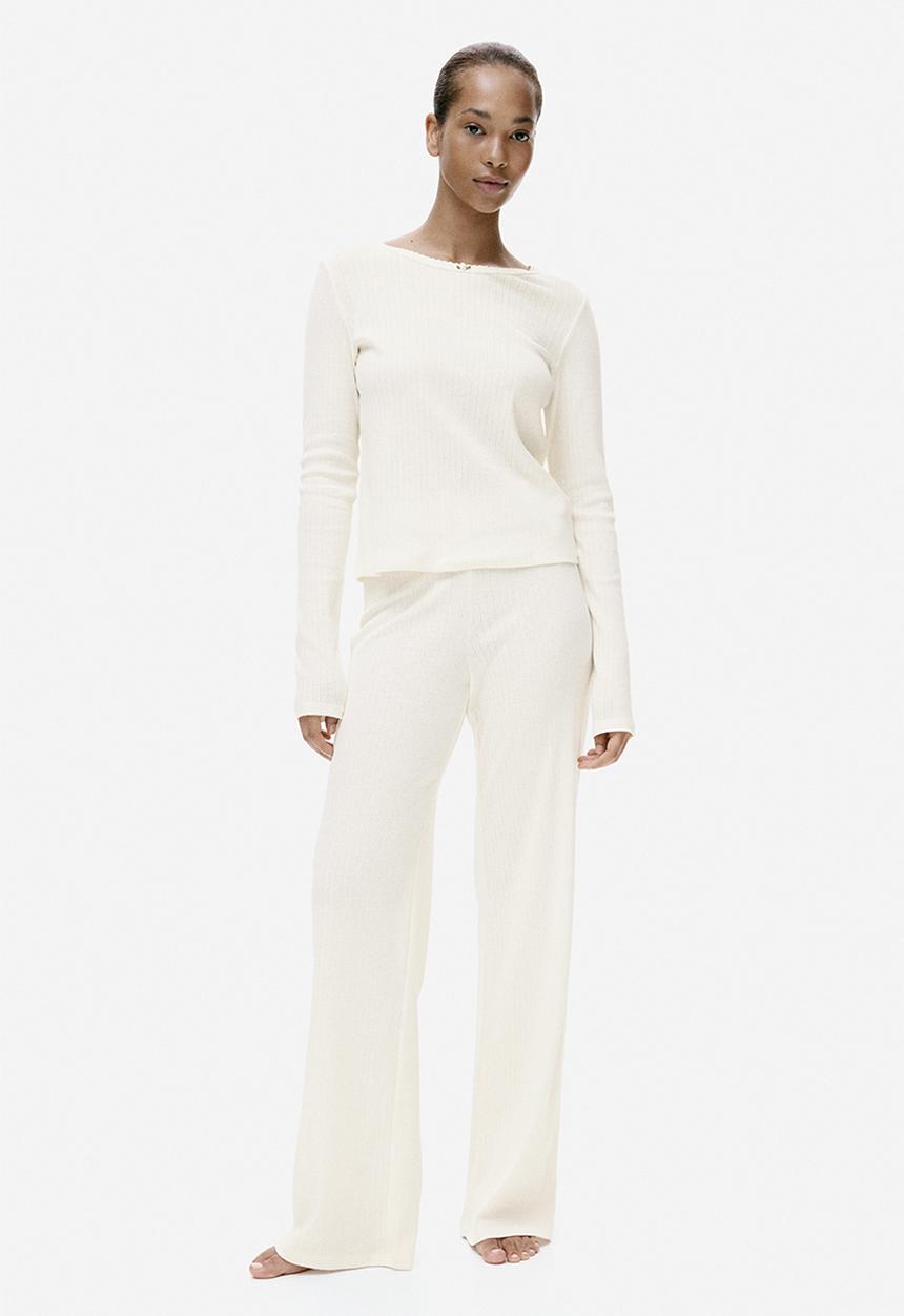 H&M - Ribbed jersey pyjamas - cream