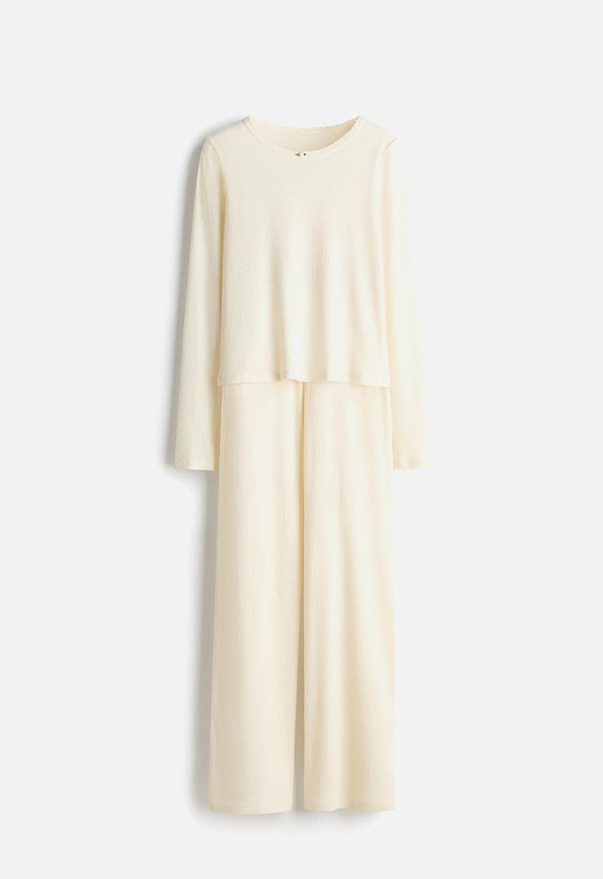 H&M - Ribbed jersey pyjamas - cream