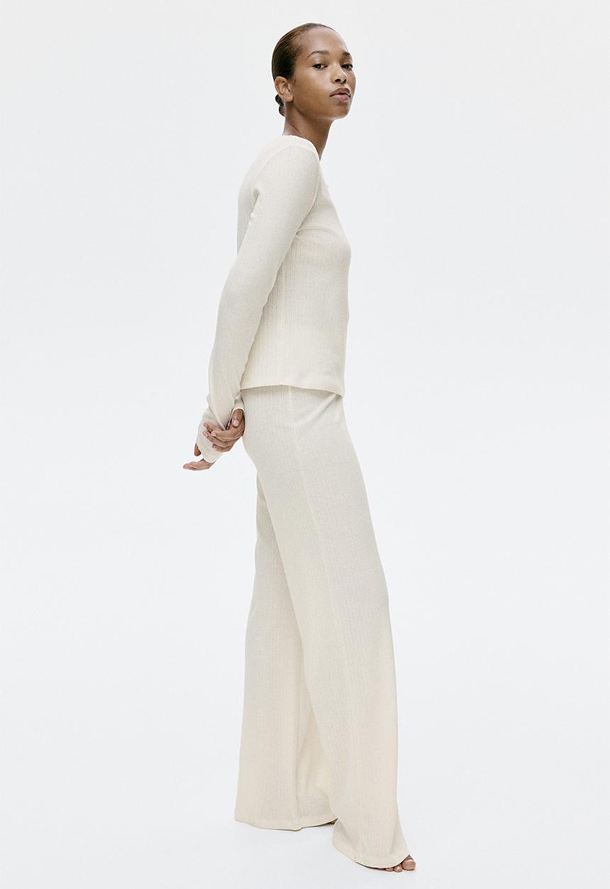 H&M - Ribbed jersey pyjamas - cream