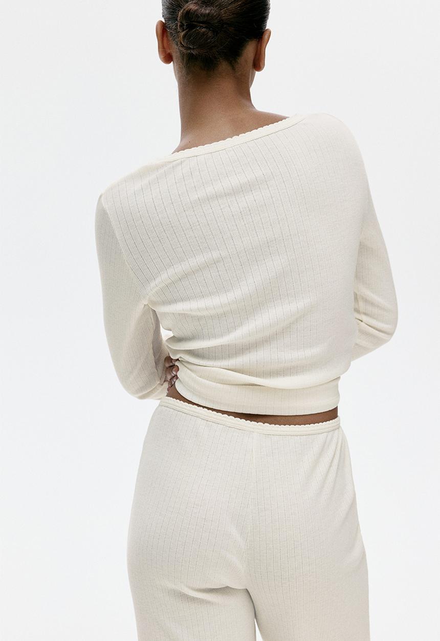 H&M - Ribbed jersey pyjamas - cream