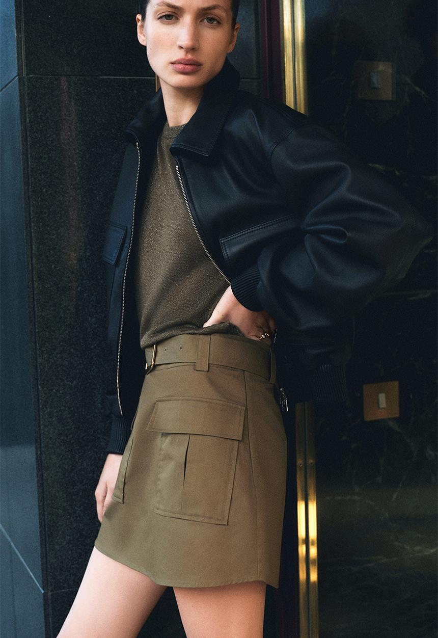 H&M - Belted utility skirt - khaki green