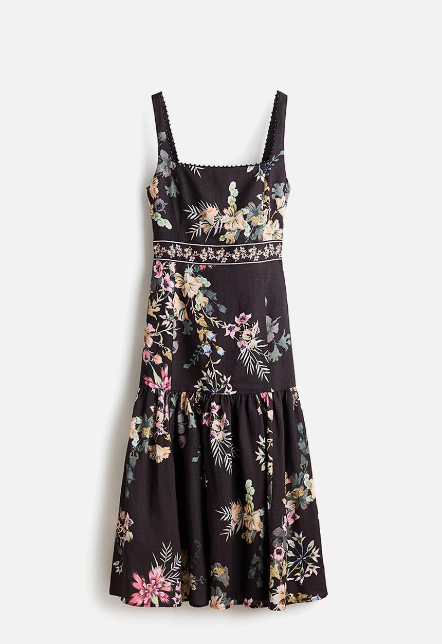 H&M - Linen-blend dress - black/floral