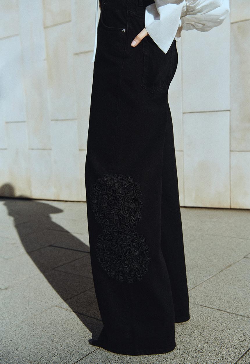 H&M - Crochet look-detail jeans - black
