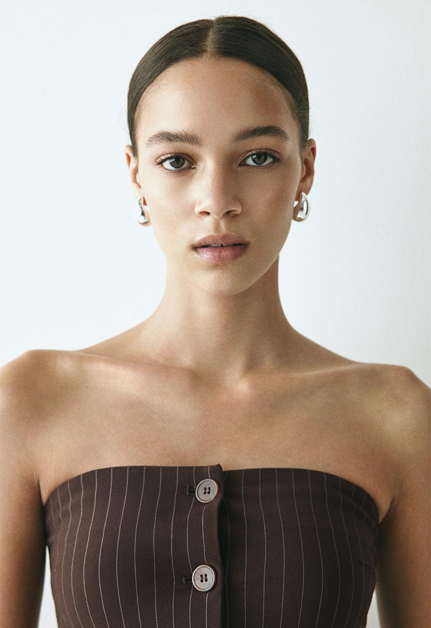 H&M - Bandeau waistcoat - dark brown/pinstriped