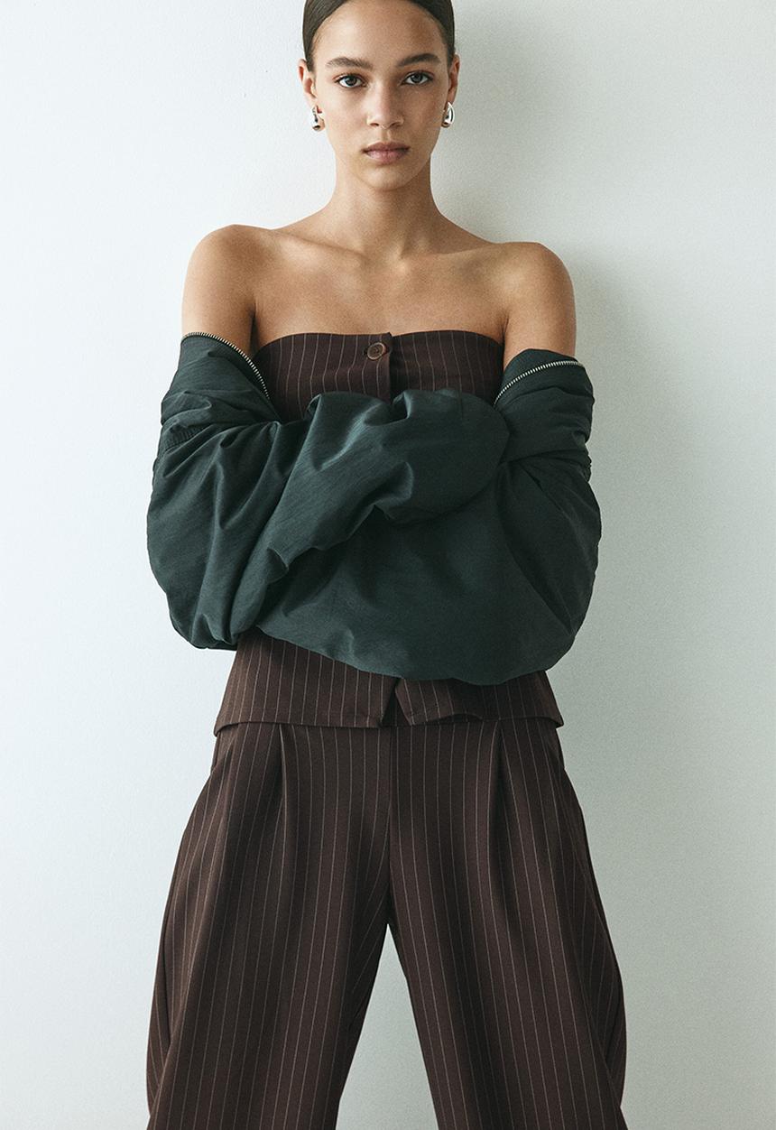 H&M - Bandeau waistcoat - dark brown/pinstriped