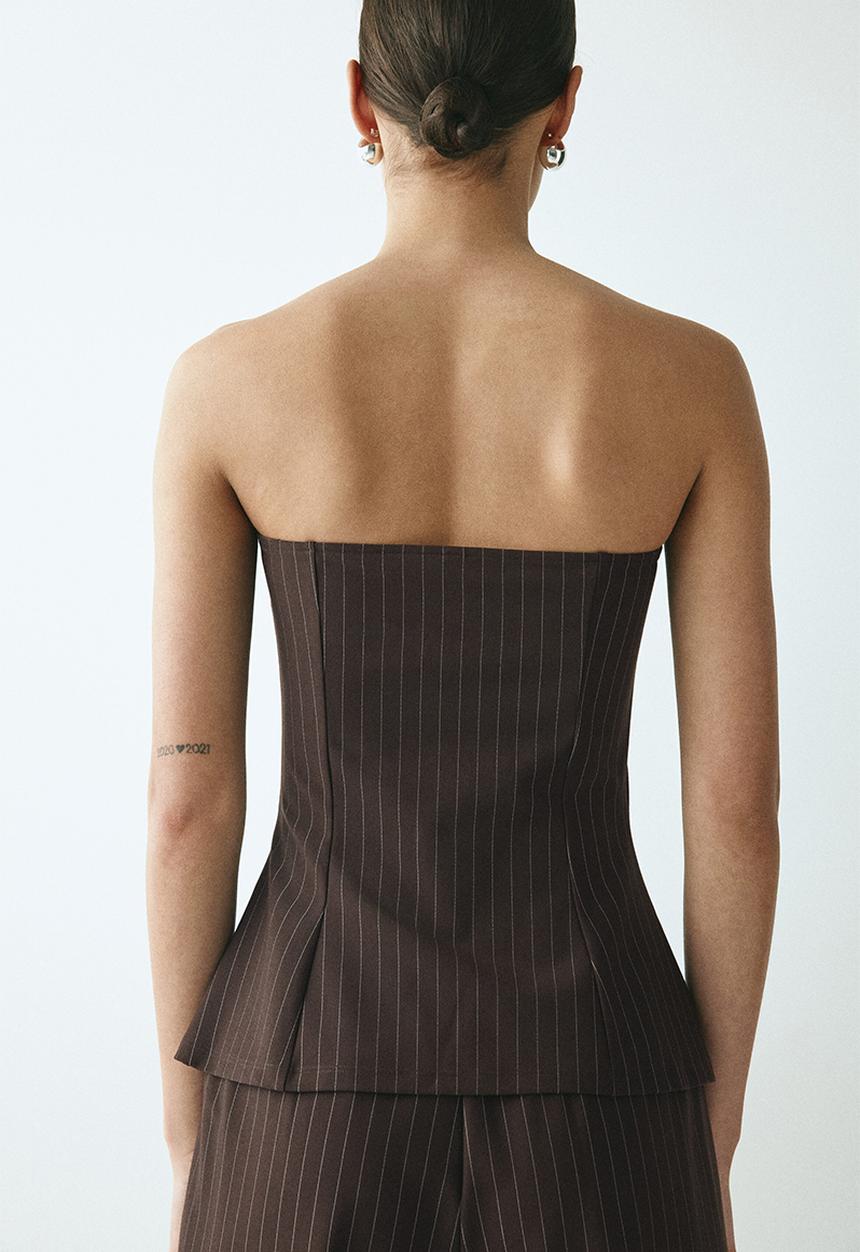 H&M - Bandeau waistcoat - dark brown/pinstriped