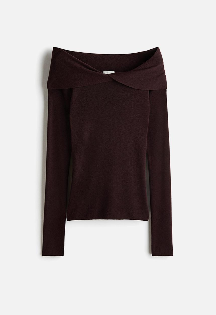 H&M - Twist-detail off-the-shoulder top - dark brown