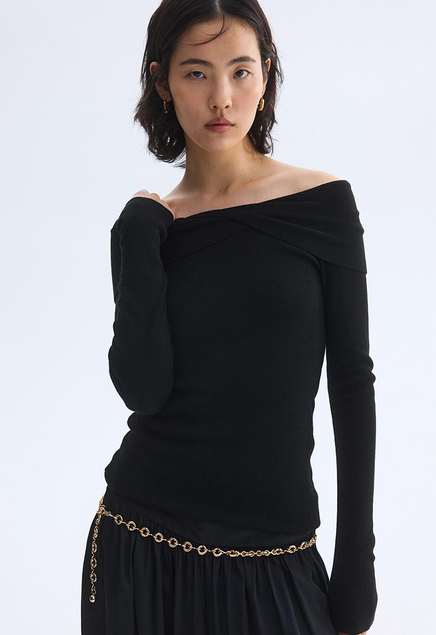 H&M - Twist-detail off-the-shoulder top - black