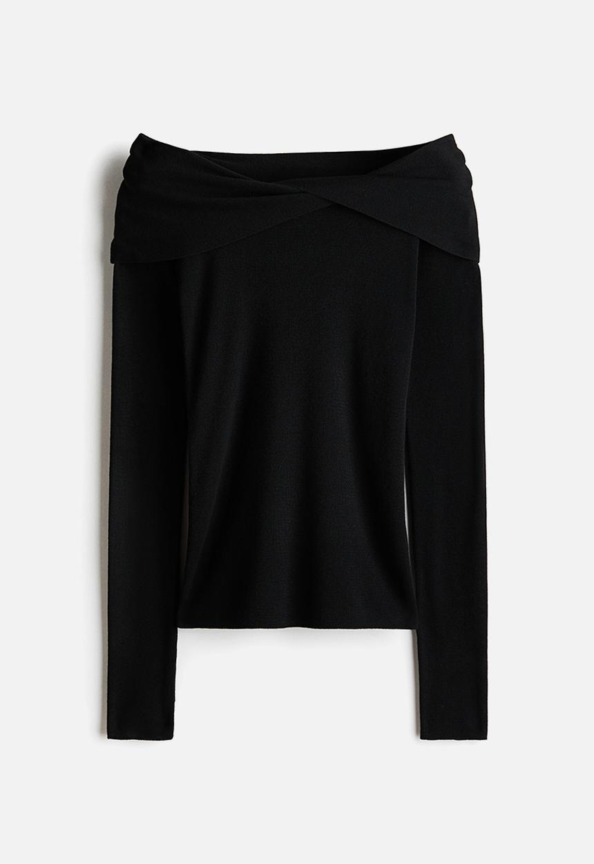 H&M - Twist-detail off-the-shoulder top - black
