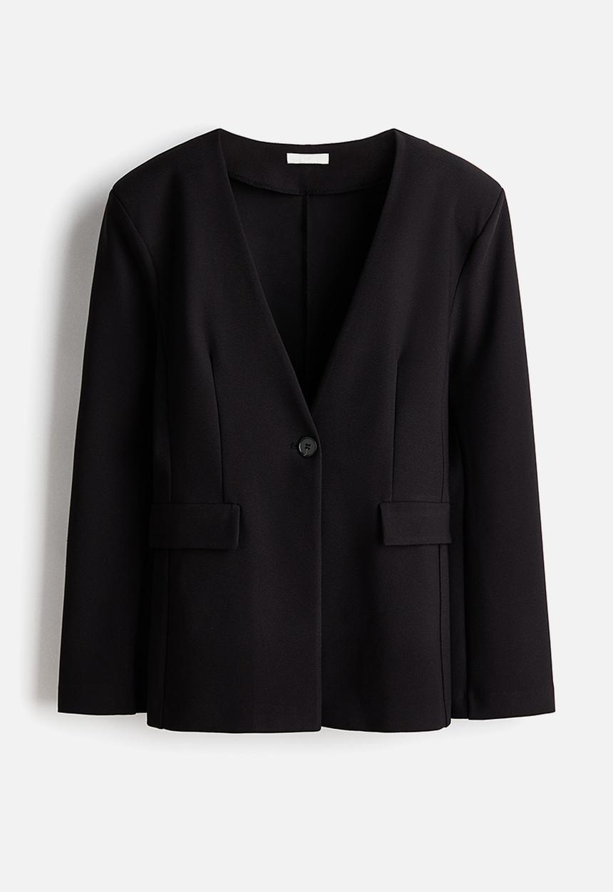 H&M - Collarless jersey blazer - black