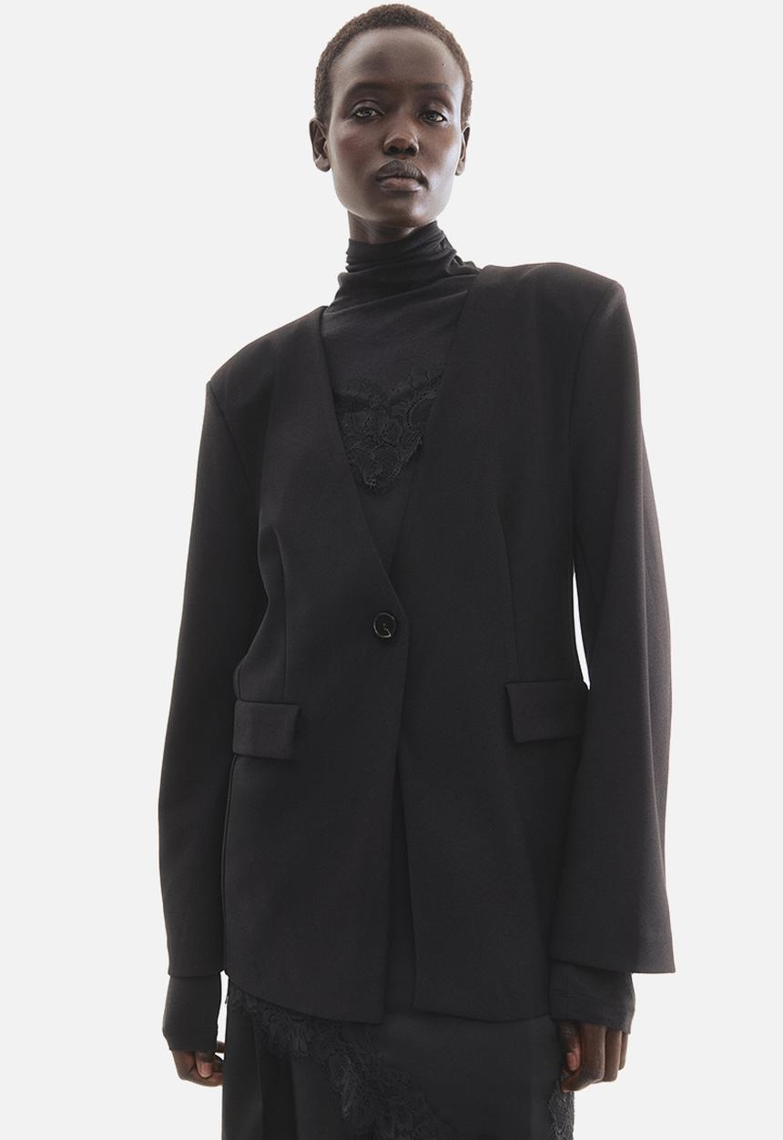 H&M - Collarless jersey blazer - black