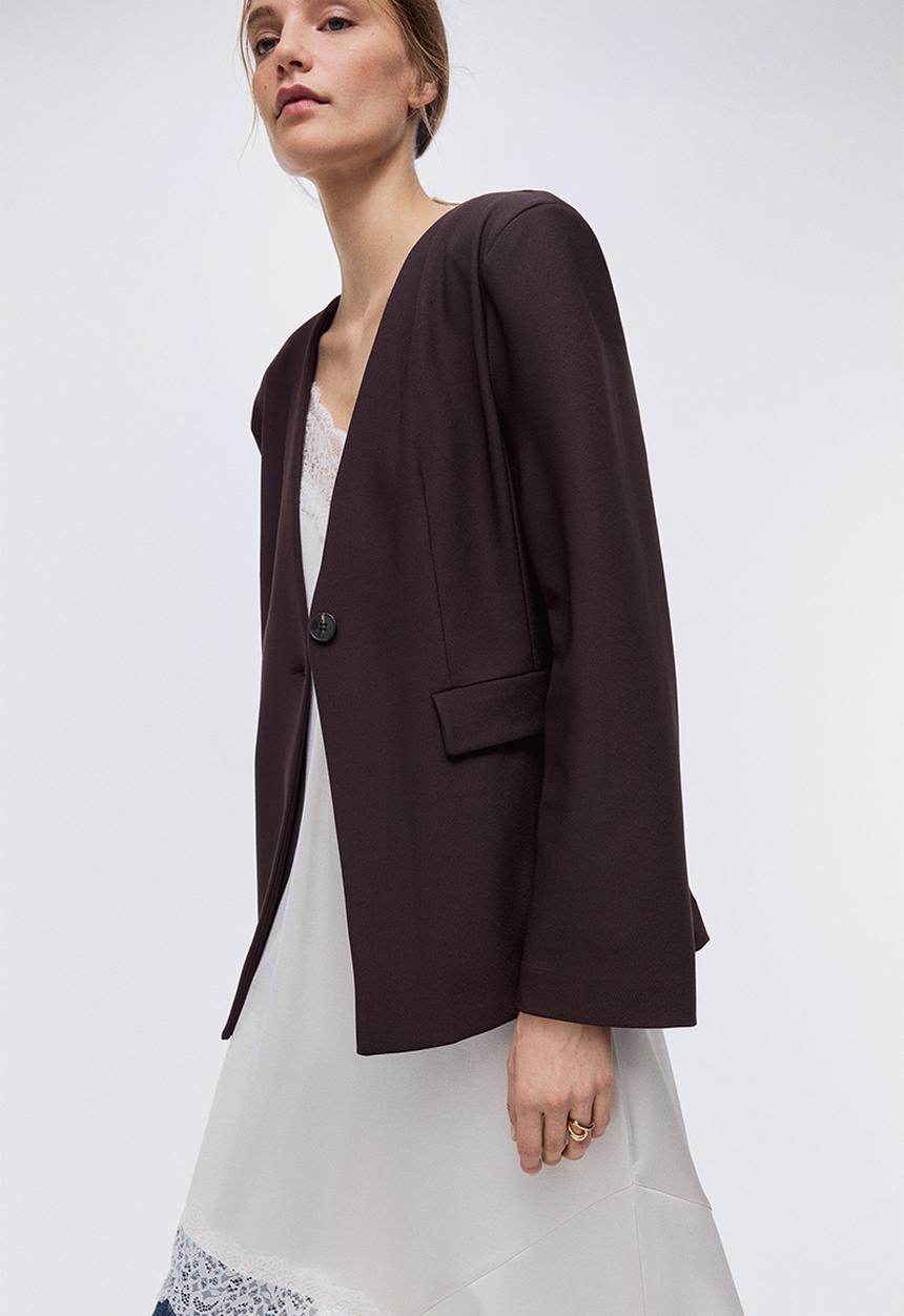 H&M - Collarless jersey blazer - dark brown
