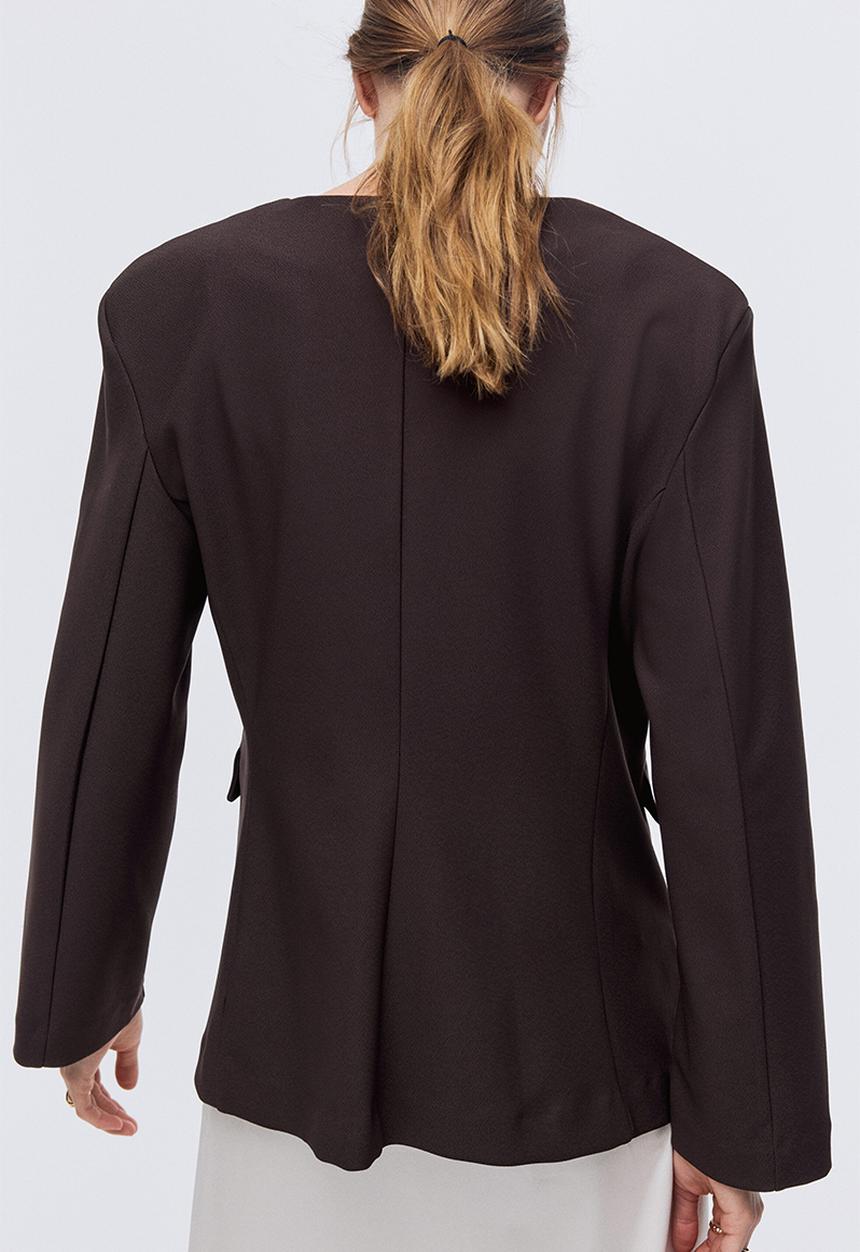 H&M - Collarless jersey blazer - dark brown