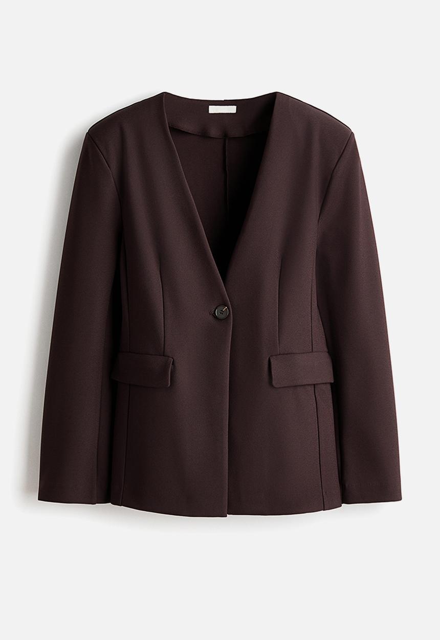 H&M - Collarless jersey blazer - dark brown
