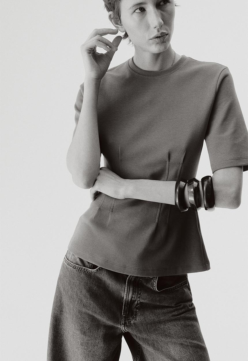 H&M - Waisted interlock t-shirt - dark mole