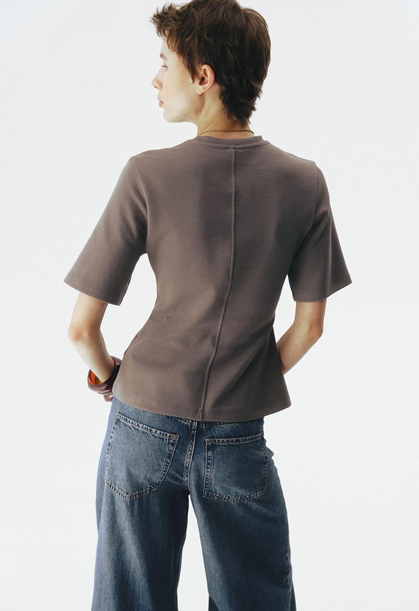 H&M - Waisted interlock t-shirt - dark mole