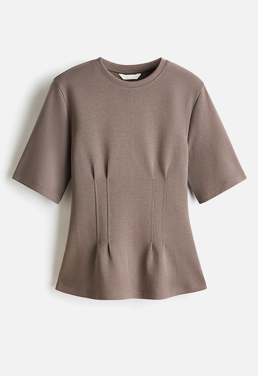 H&M - Waisted interlock t-shirt - dark mole