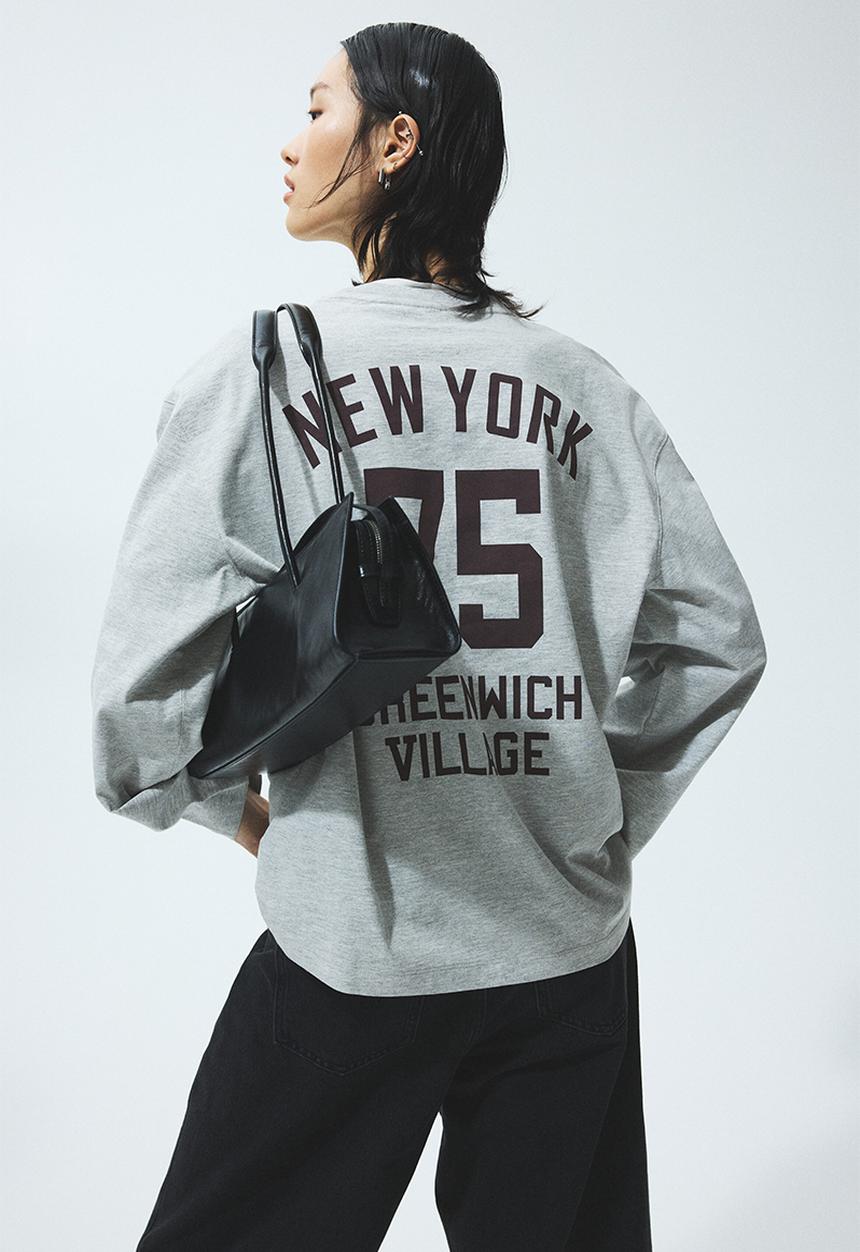 H&M - Oversized jersey top - light grey marl/new york
