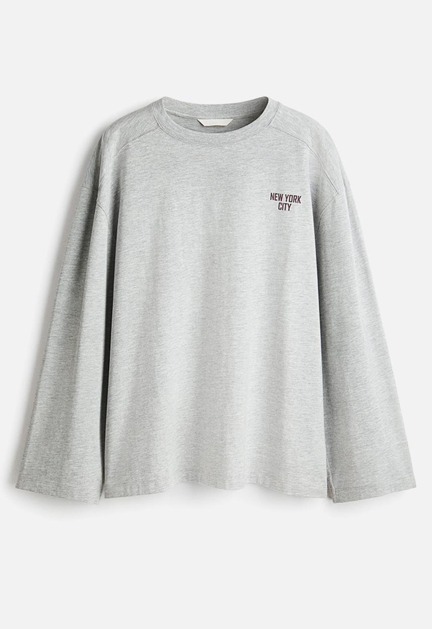 H&M - Oversized jersey top - light grey marl/new york