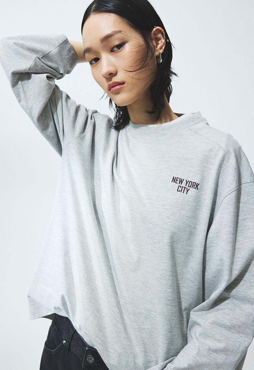 H&M - Oversized jersey top - light grey marl/new york