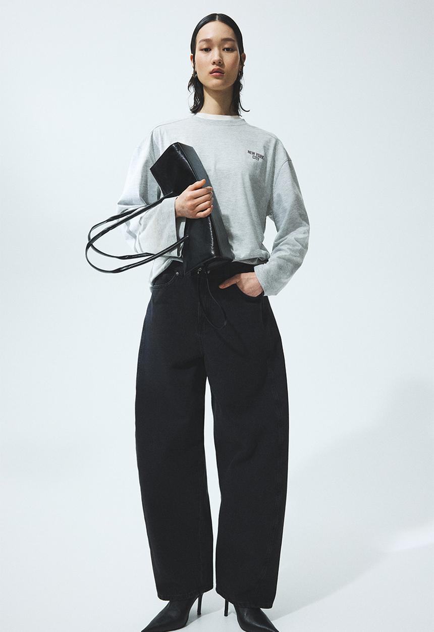 H&M - Oversized jersey top - light grey marl/new york