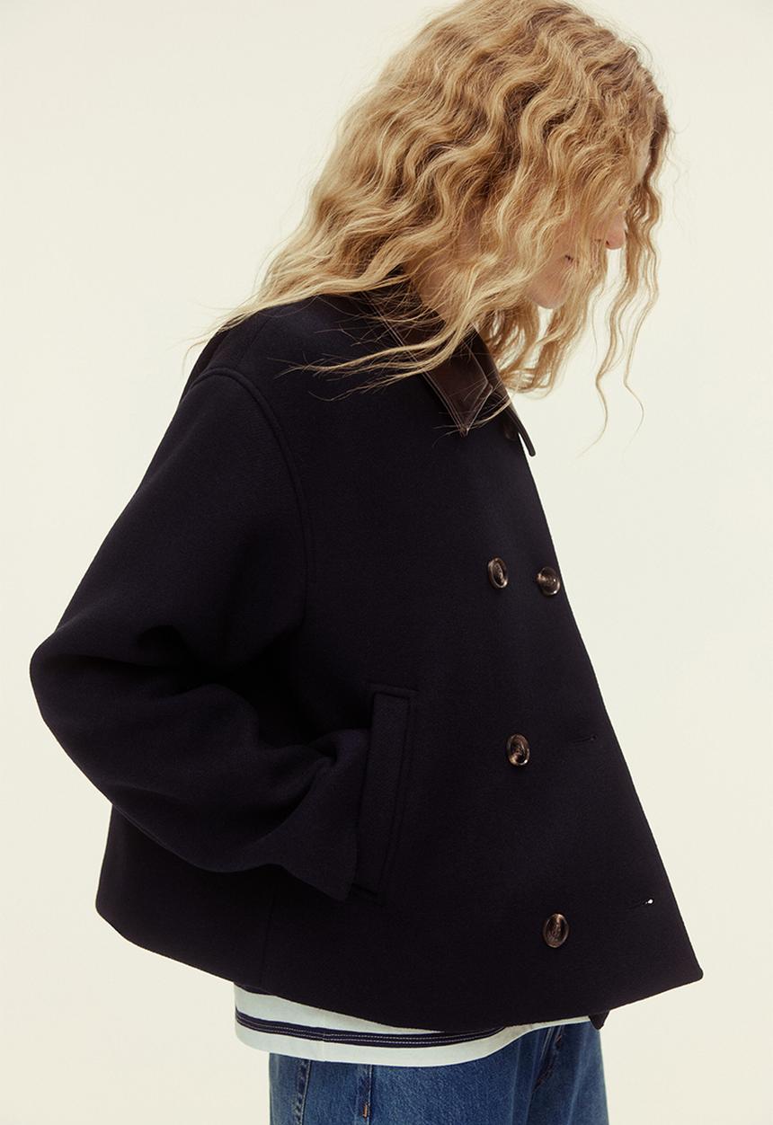 H&M - Wool-blend pea coat - navy blue