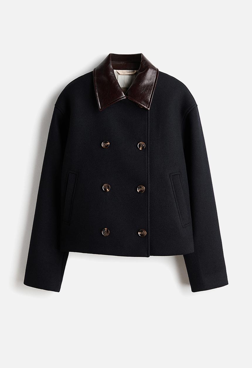 H&M - Wool-blend pea coat - navy blue